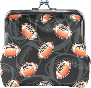 Personalized Leather Coin Pouch for Women Cute Trendy American Football Kiss Lock Money Change Pouch