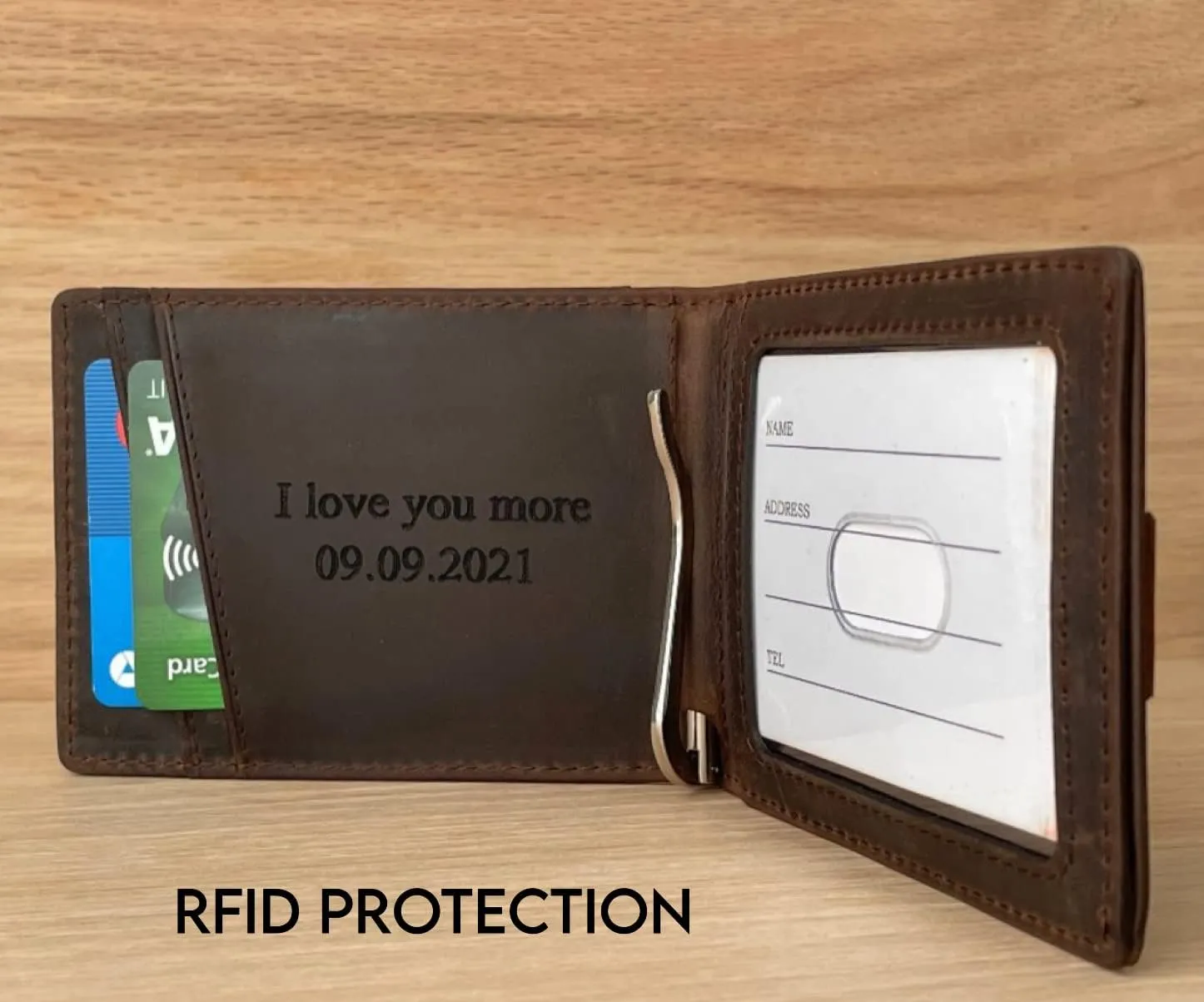 Personalized Leather Men's Minimalist Wallet, Front Pocket Custom Slim small Credit Card Holder with Gift Box, Money Clip, Customized Gift For Him/Husband/Boyfriend/Anniversary/Dad/Birthday/Valentine