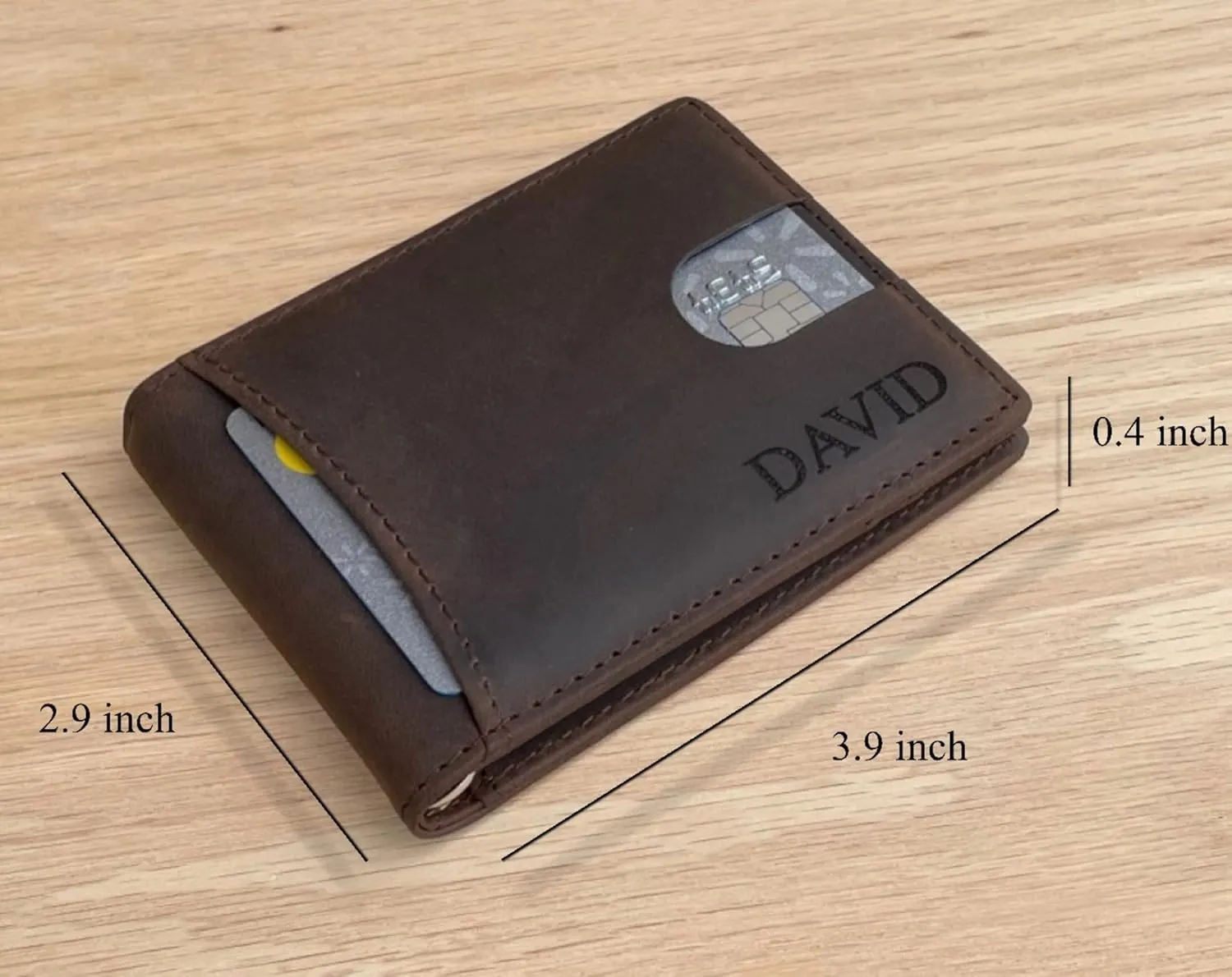 Personalized Leather Men's Minimalist Wallet, Front Pocket Custom Slim small Credit Card Holder with Gift Box, Money Clip, Customized Gift For Him/Husband/Boyfriend/Anniversary/Dad/Birthday/Valentine
