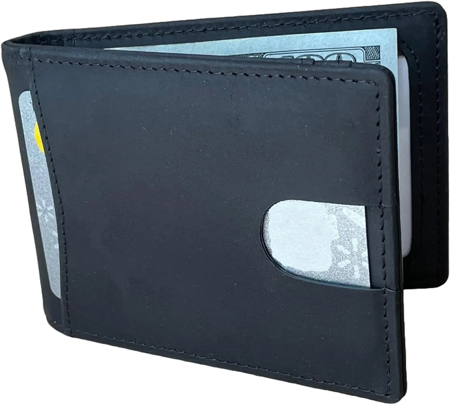 Personalized Leather Men's Minimalist Wallet, Front Pocket Custom Slim small Credit Card Holder with Gift Box, Money Clip, Customized Gift For Him/Husband/Boyfriend/Anniversary/Dad/Birthday/Valentine