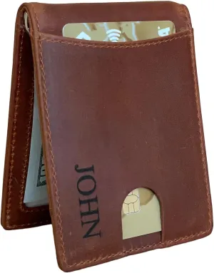 Personalized Leather Men's Minimalist Wallet, Front Pocket Custom Slim small Credit Card Holder with Gift Box, Money Clip, Customized Gift For Him/Husband/Boyfriend/Anniversary/Dad/Birthday/Valentine