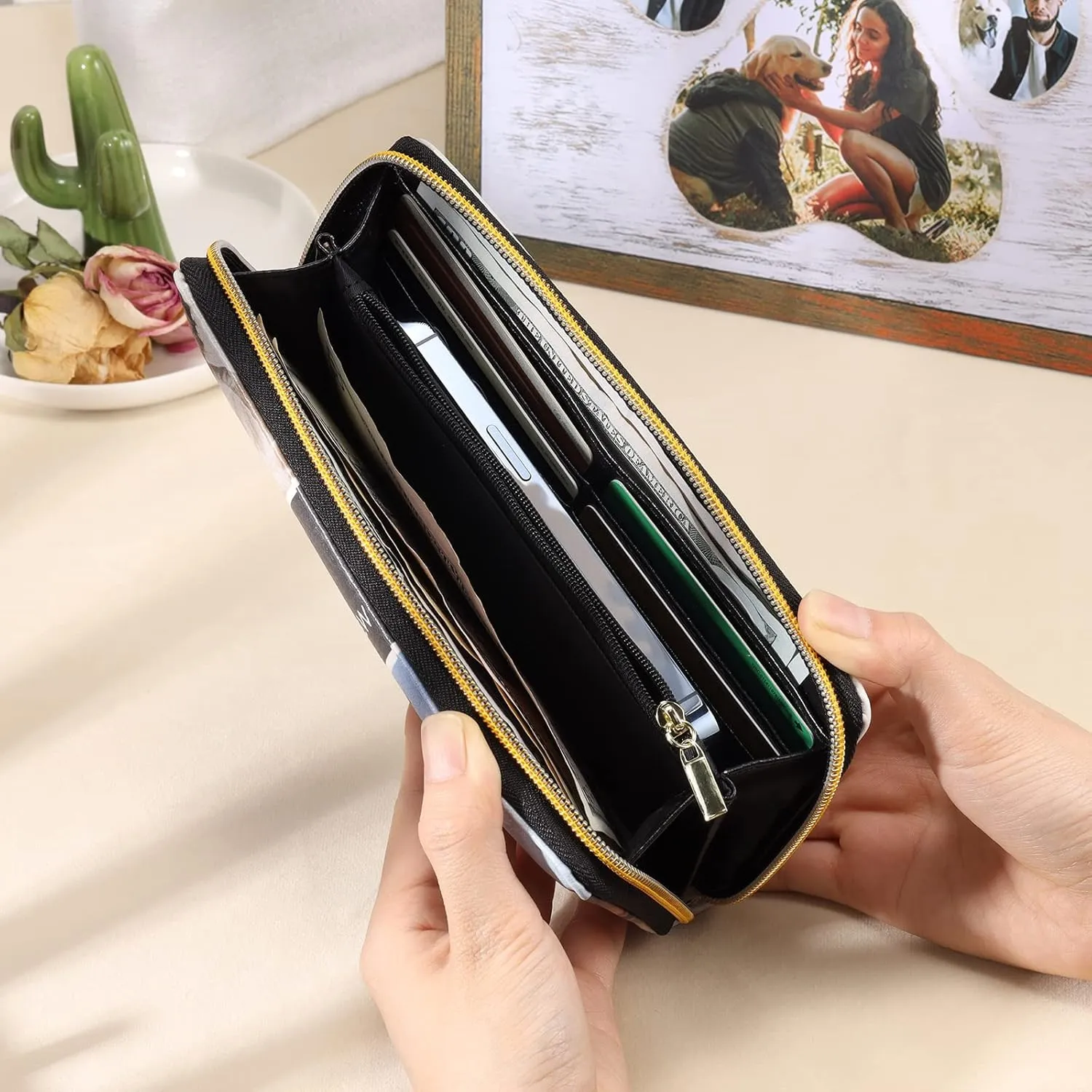 Personalized Leather Wallets for Women Custom Photo Wallet Holder Zipper Engraved Wallets Credit Card Clutch Wallet Mother'S Day Gifts for Mom Her (Style 3)