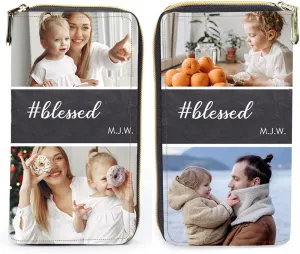 Personalized Leather Wallets for Women Custom Photo Wallet Holder Zipper Engraved Wallets Credit Card Clutch Wallet Mother'S Day Gifts for Mom Her (Style 3)
