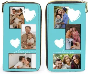 Personalized Leather Wallets for Women Custom Photo Wallet Holder Zipper Engraved Wallets Credit Card Clutch Wallet Valentine's Day Gifts for Mom Her (Style 1)