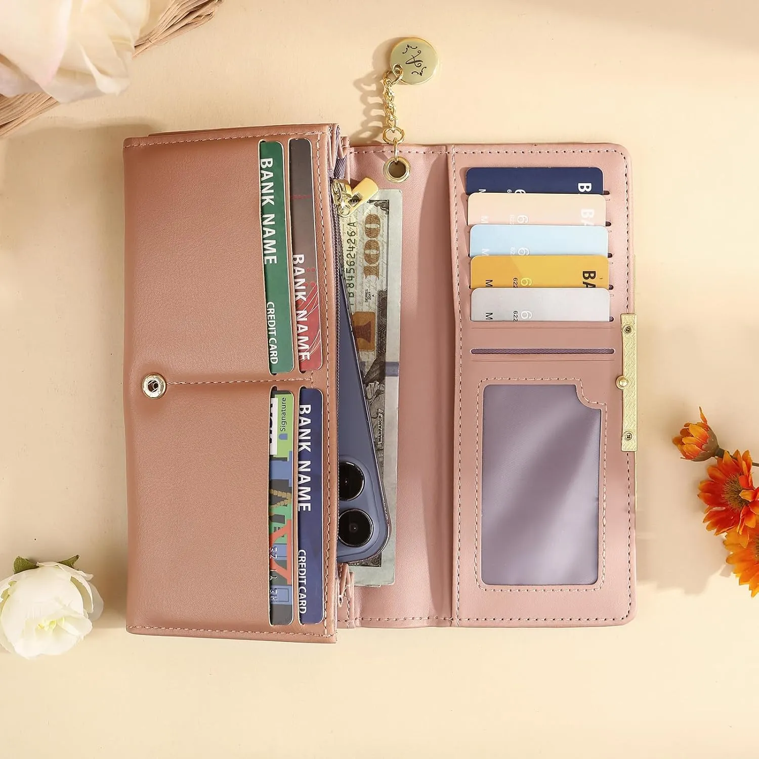 Personalized Wallet for Women with Photo Name Women's Wallets: Custom Womens Wallets Leather - Womens Birthday Christmas Valentines Gift for Her Wife Girlfriend (Style B, Pink)