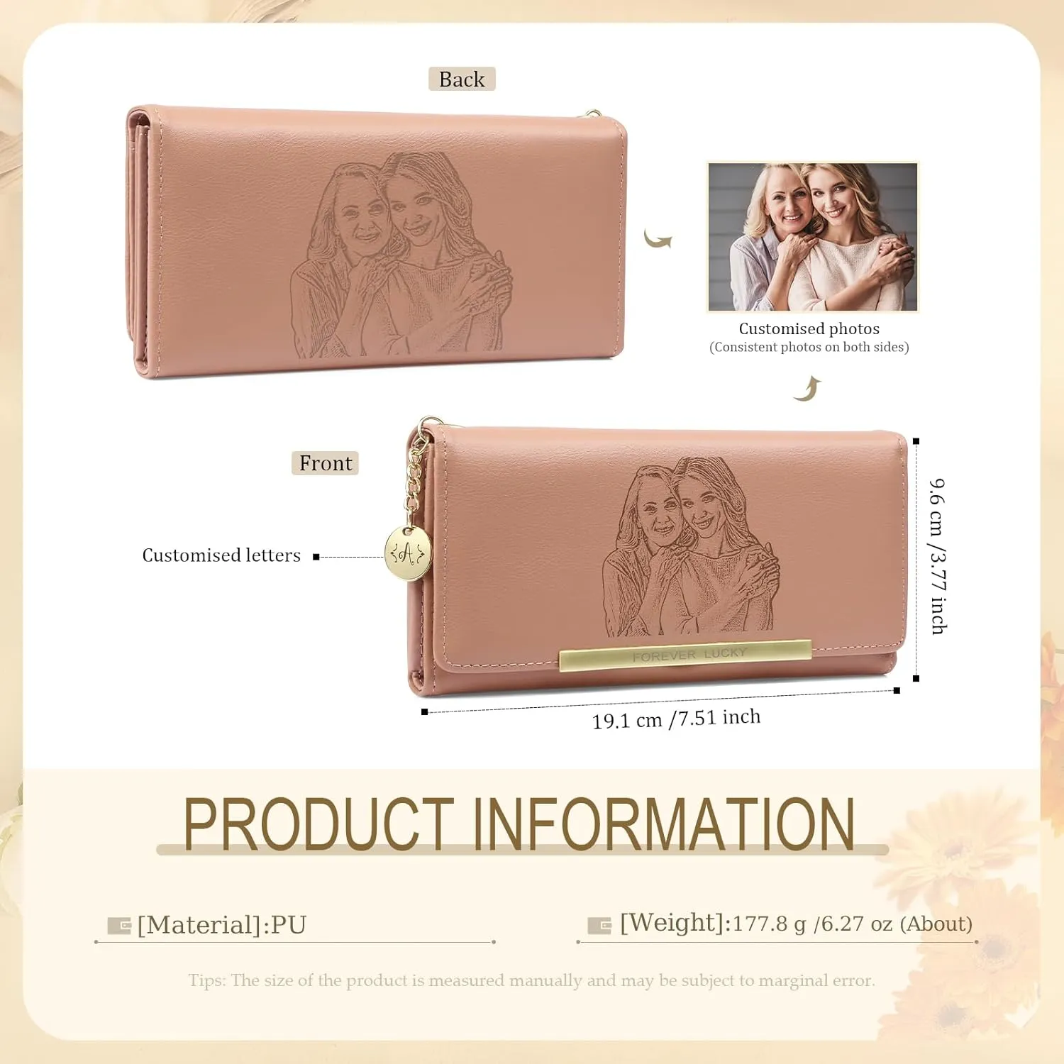 Personalized Wallet for Women with Photo Name Women's Wallets: Custom Womens Wallets Leather - Womens Birthday Christmas Valentines Gift for Her Wife Girlfriend (Style B, Pink)