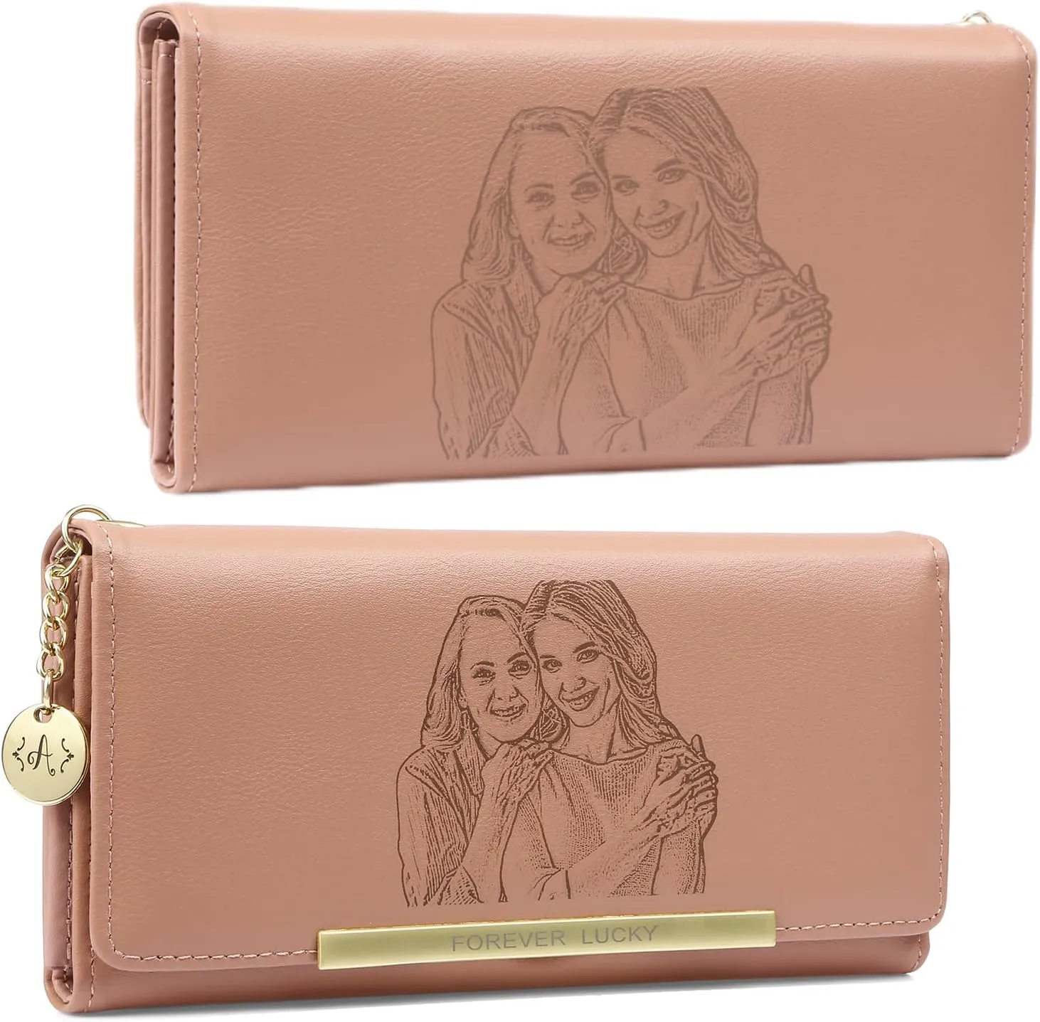 Personalized Wallet for Women with Photo Name Women's Wallets: Custom Womens Wallets Leather - Womens Birthday Christmas Valentines Gift for Her Wife Girlfriend (Style B, Pink)