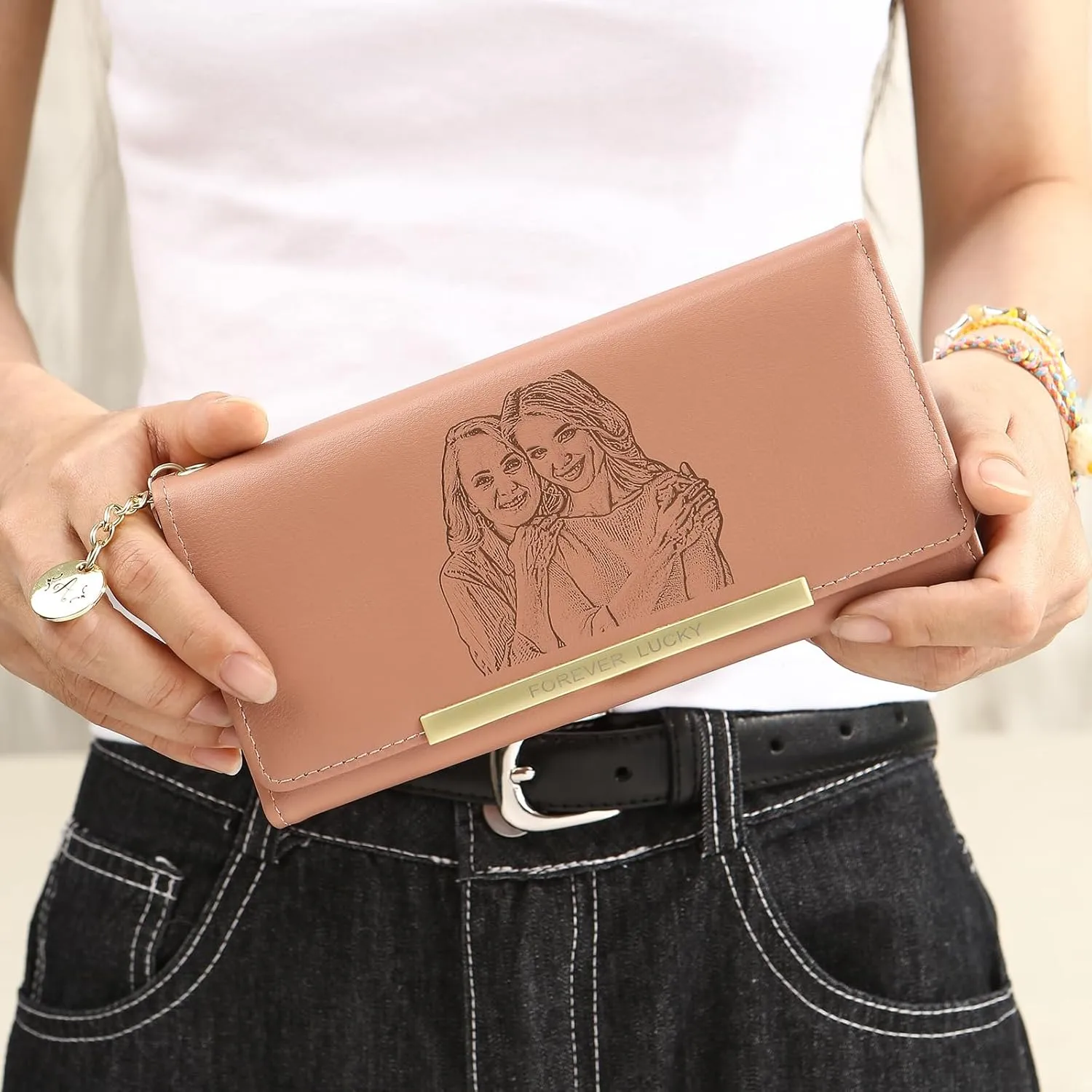 Personalized Wallet for Women with Photo Name Women's Wallets: Custom Womens Wallets Leather - Womens Birthday Christmas Valentines Gift for Her Wife Girlfriend (Style B, Pink)