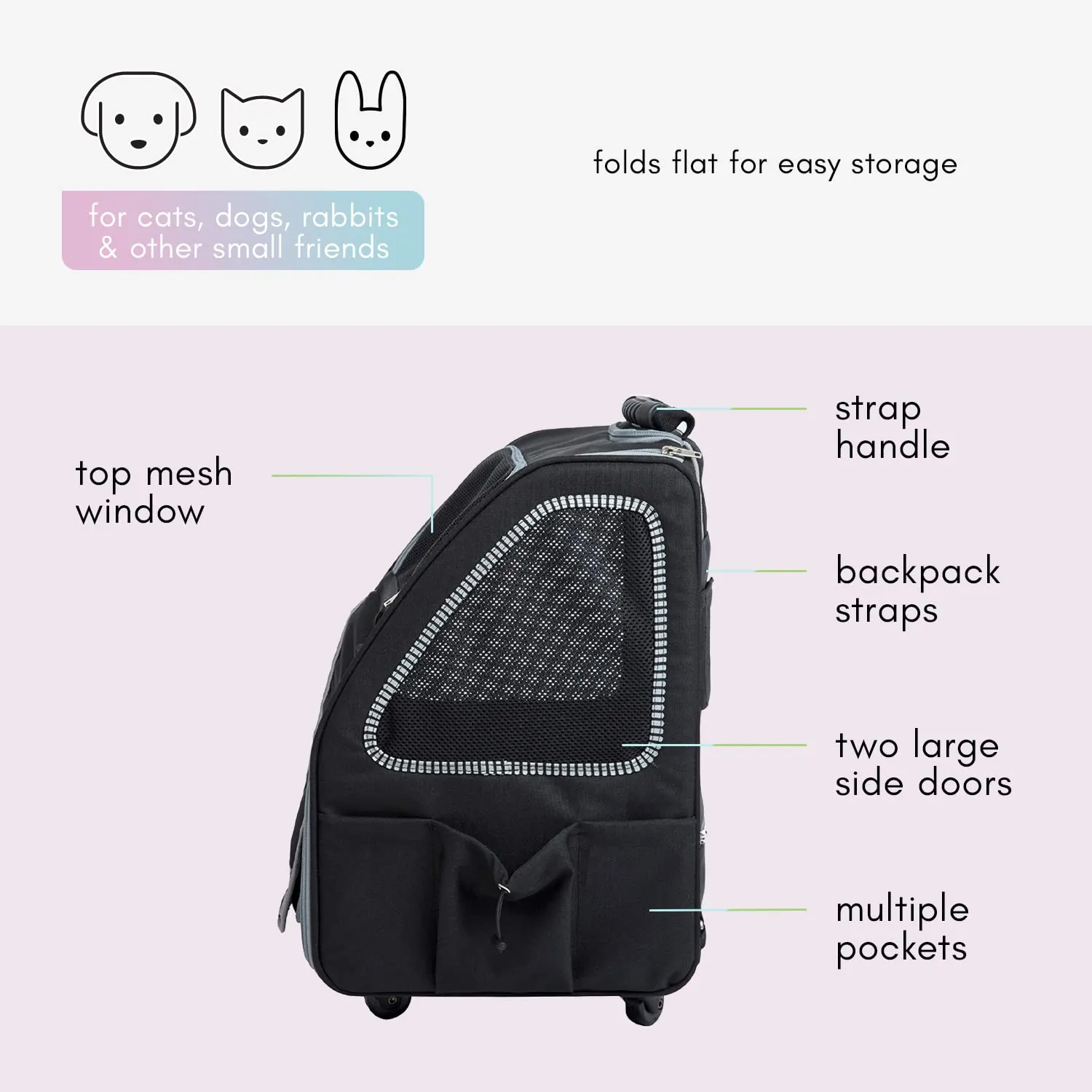 Petique Pet Carrier, Dog Carrier for Small Size Pets, 5-in-1 Ventilated Carrier Bag for Cats & Dogs