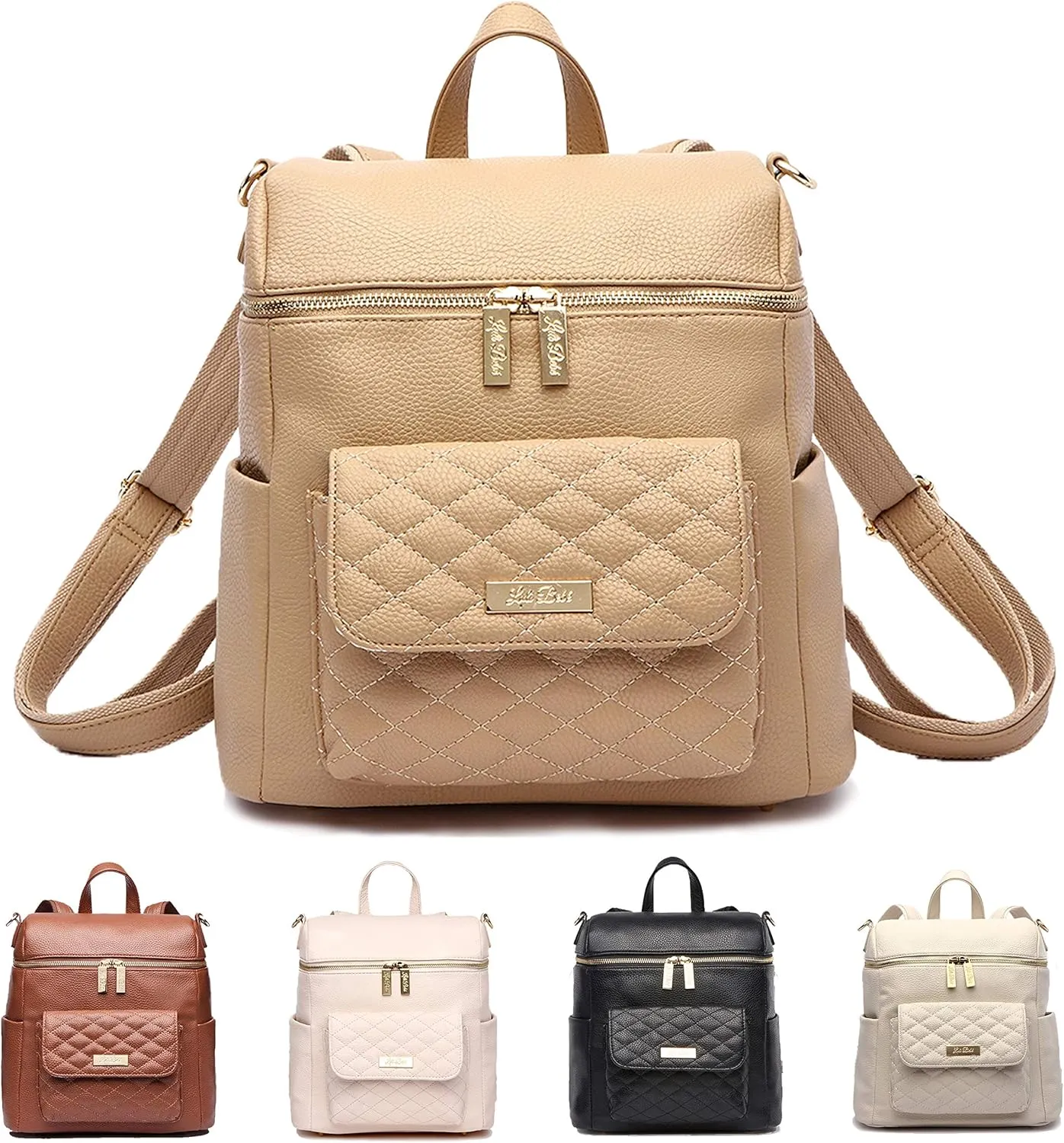 Petit Monaco Diaper bag by Luli Bebe - Designer Modern Vegan Leather Diaper Bag Backpack with Gender Neutral Design, Cute Mini Diaper Bag Backpack (Latte Brown)