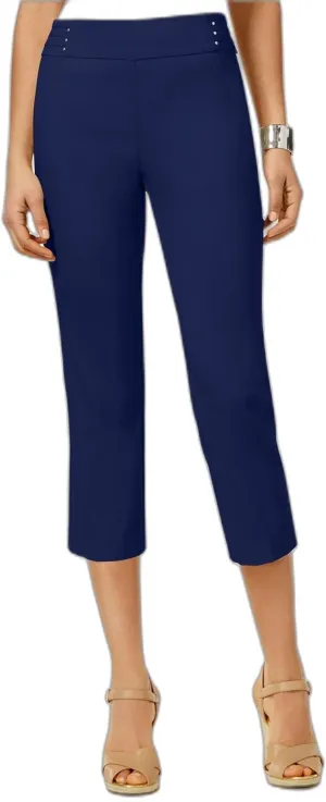 Petite Rivet-Detail Tummy Control Capri Pants Intrepid Blue PP