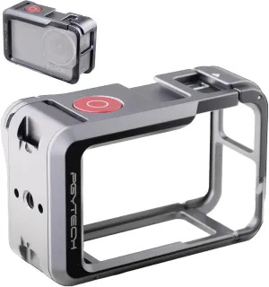 PGYTECH Camera Cage for DJI OSMO Action 5 Pro Aluminum Alloy Housing Vlogging Case Protective Frame with Magnetic Quick Release Connector, 1/4" Thread Hole, Cold Shoe for Light/Microphone Accessories