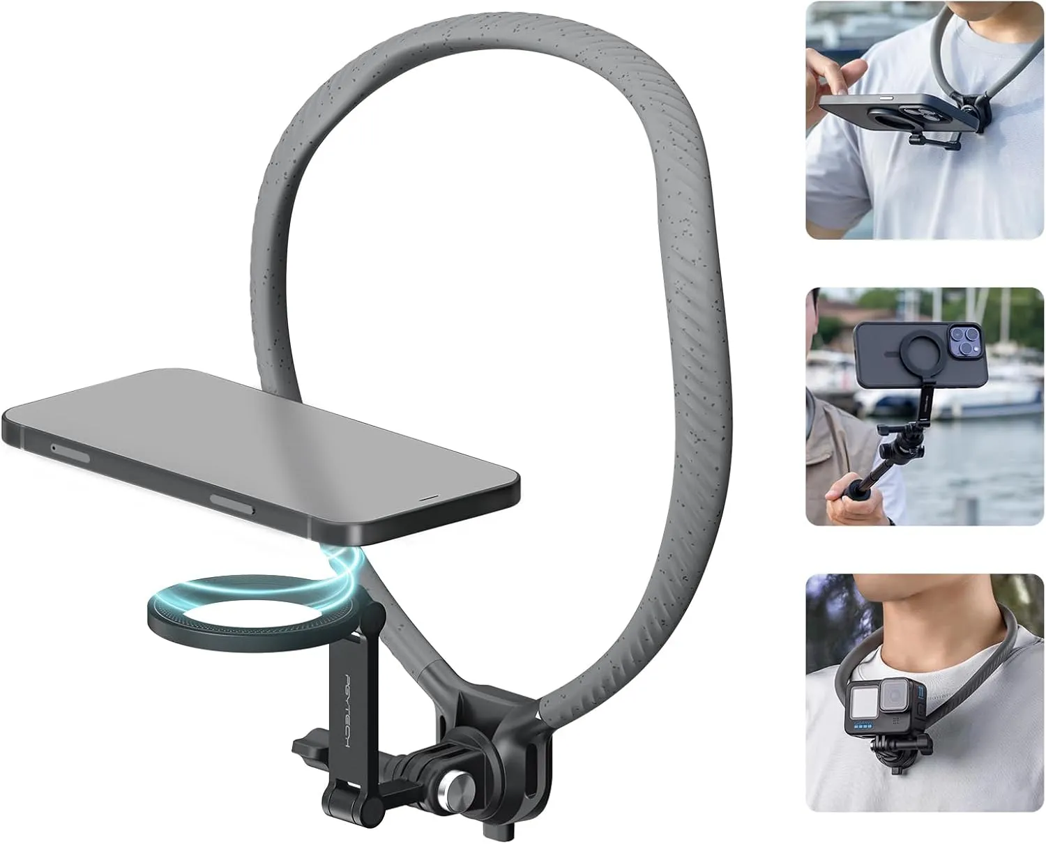PGYTECH CapLock Magnetic Smartphone Neck Mount, Cell Phone Holder for iPhone 15/14/13 Seires and Android Phones, Hand Free POV/Vlog Selfie Mount for DJI, Gopro and Insta360 Action Cameras