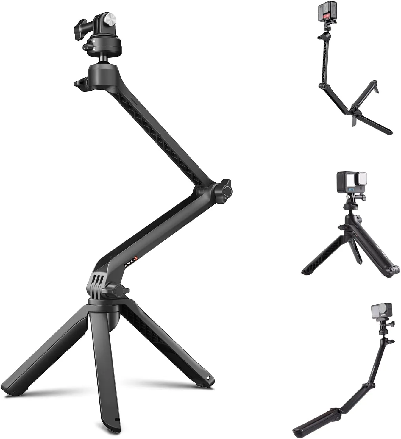 PGYTECH CapLock MantisPod Z, Video Vlogging Tripod for DJI OSMO Action 5 Pro/4/Pocket 3 Compatible with Gopro 13/12/11 Action Camera Phones for Insta360 Ace Pro 2/X4/X3/ONE with 1/4"-20 Thread Adapter
