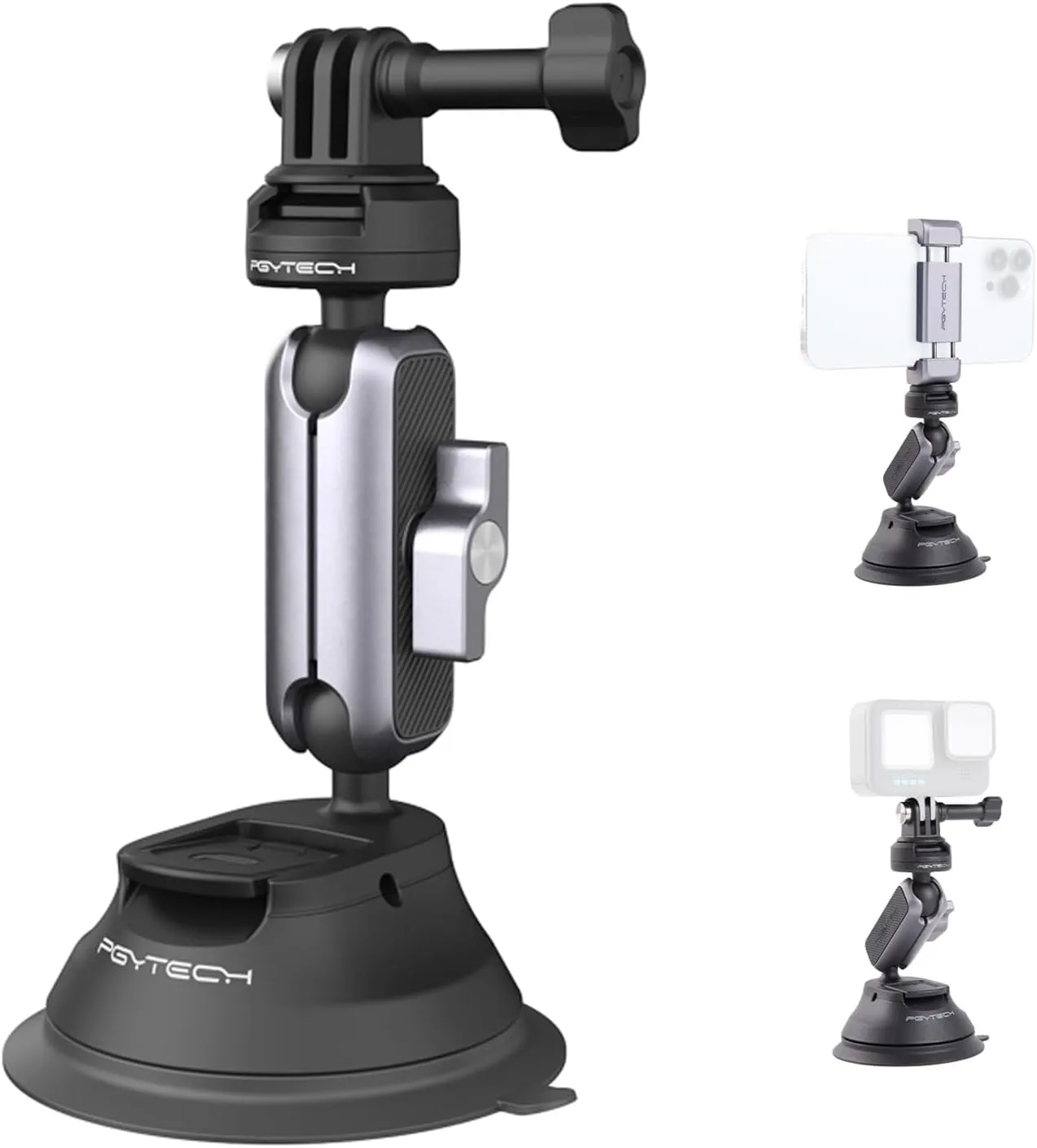 PGYTECH CapLock Suction Cup Car Mount Compatible with DJI OSMO Action 5 Pro/4/3, for Gopro Hero 13/12/11/10, for OSMO Pocket 3, for Insta360 Ace Pro 2/X4/X3/ONE RS/R, Action Camera with 1/4"-20 Thread