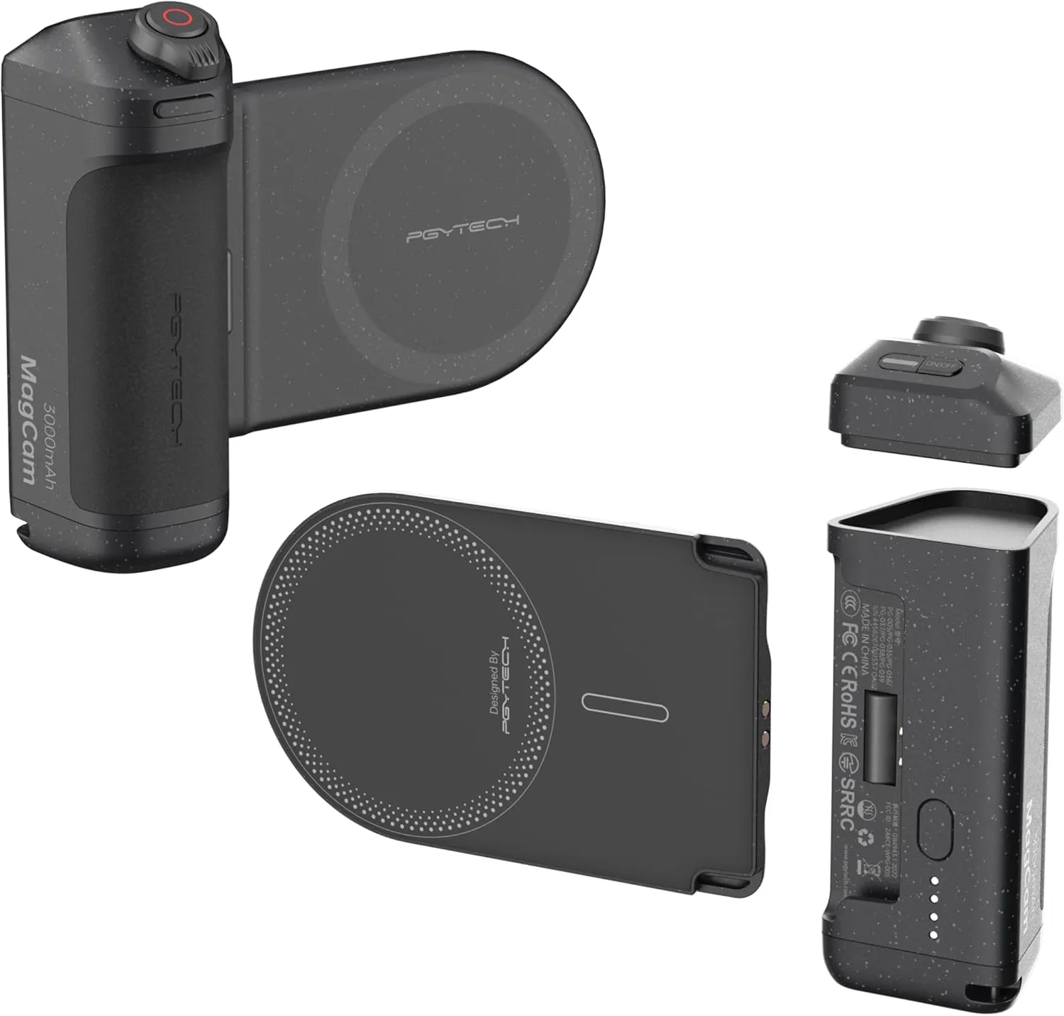 PGYTECH MagCam Phone Grip Kit, 3-in-1 Mobile Phone Grip with MagSafe Wireless Charging/Detachable Bluetooth Remote, Built in Powerbank, Phone Stand, Classic Black