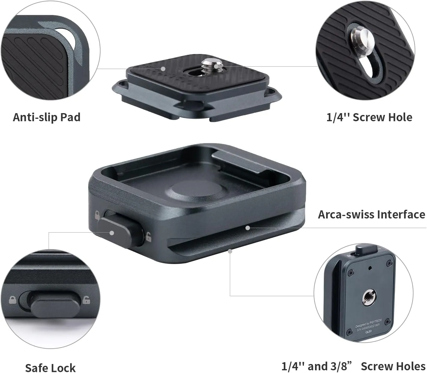 PGYTECH Quick Release Plate  Adapter w/Arcac-Swiss Interface Camera Quick Release Plate Mount for Sony/Nikon/Fuji/DJI Quick Setup Mount w/ 1/4" to 3/8" Screw Thread Gimbles Sliders Tripods Adapter