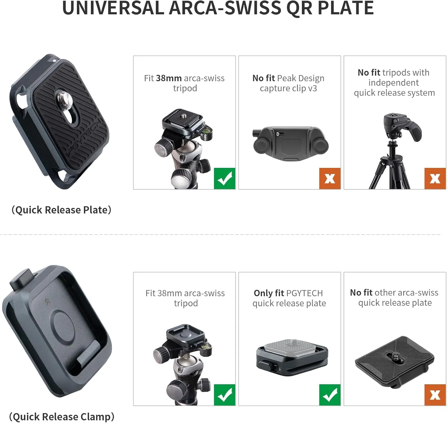 PGYTECH Quick Release Plate  Adapter w/Arcac-Swiss Interface Camera Quick Release Plate Mount for Sony/Nikon/Fuji/DJI Quick Setup Mount w/ 1/4" to 3/8" Screw Thread Gimbles Sliders Tripods Adapter