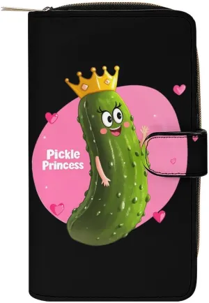 Pickle Princess Funny Pickle Cucumber Long Wallet PU Leather Credit Card Holder Durable Zippered Purse Clutch Wallet