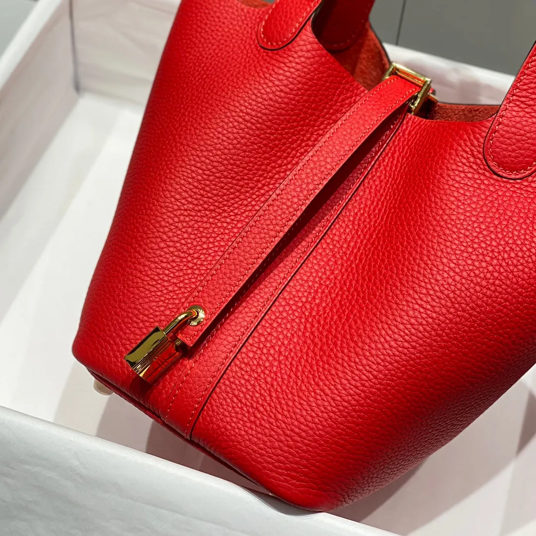 picotin lock red togo leather gold hardware