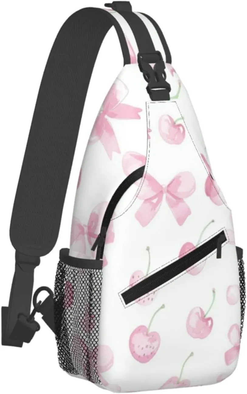 Pink Bows Backpack Travel Hiking Daypack Chest Bags Crossbody Shoulder Bag