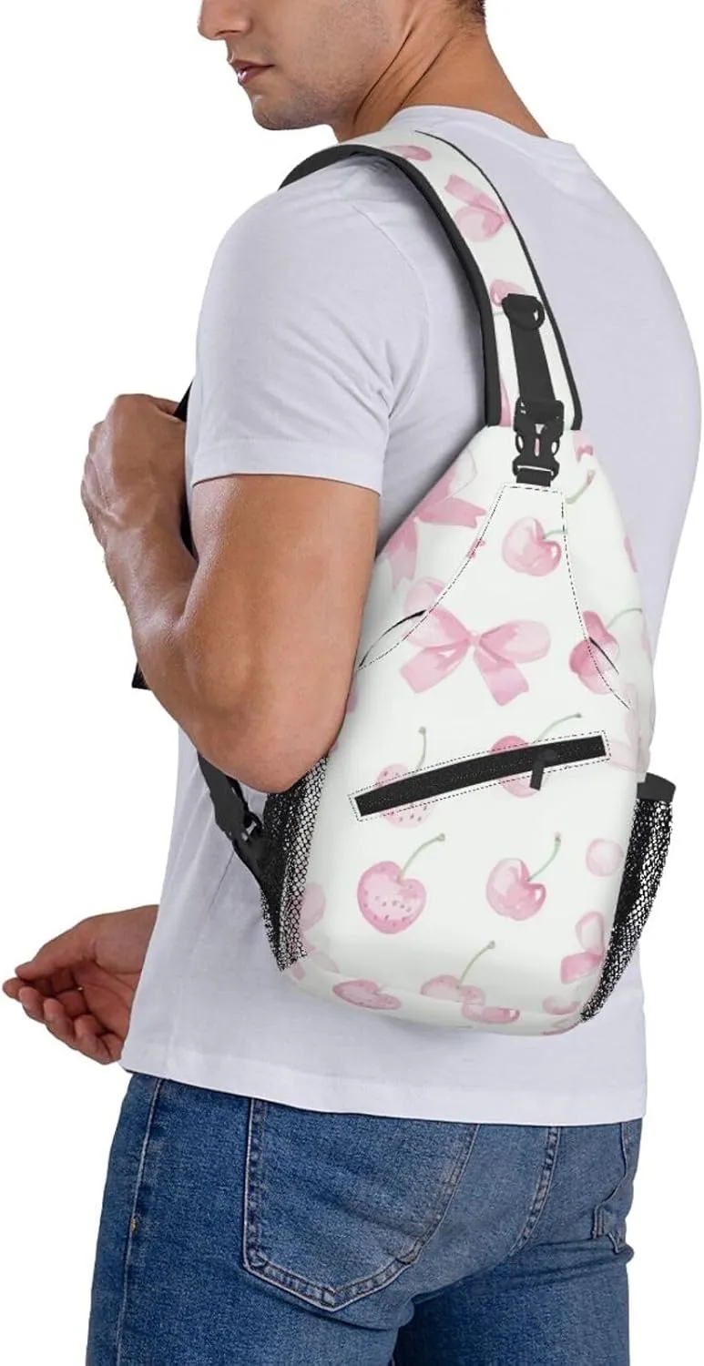 Pink Bows Backpack Travel Hiking Daypack Chest Bags Crossbody Shoulder Bag