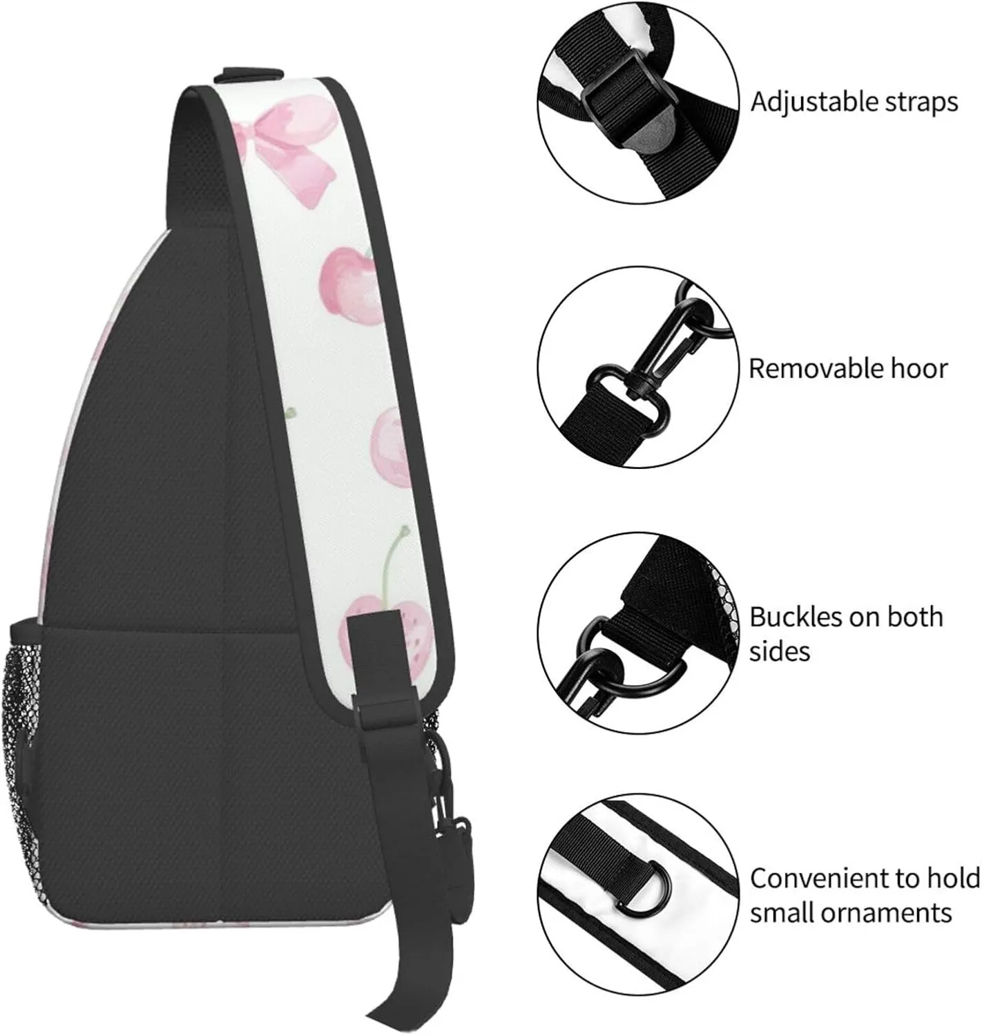 Pink Bows Backpack Travel Hiking Daypack Chest Bags Crossbody Shoulder Bag