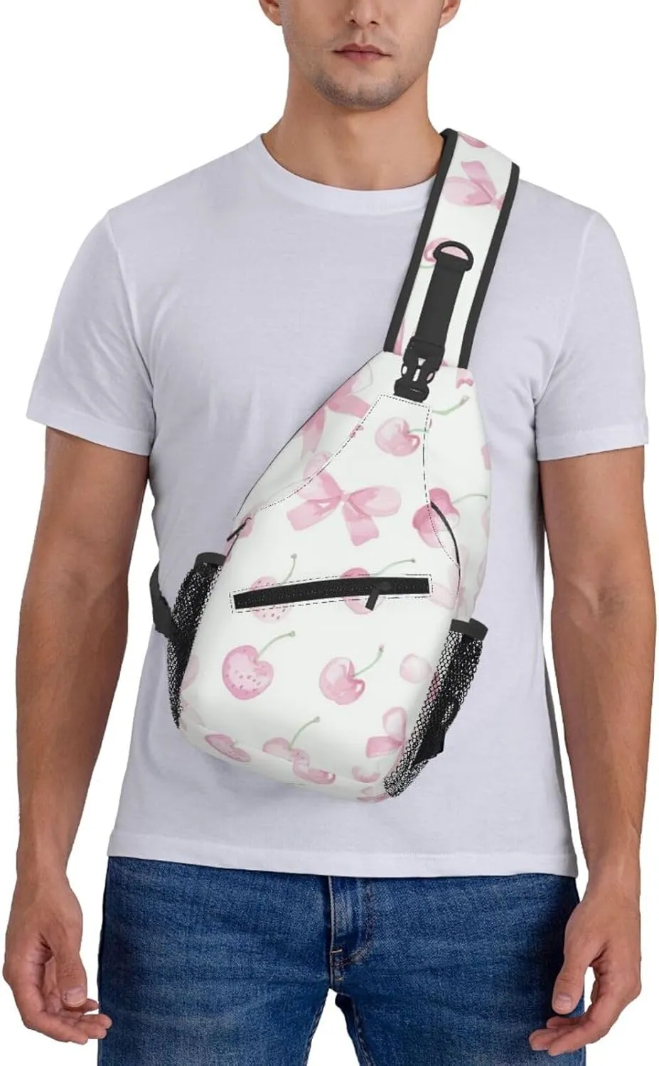 Pink Bows Backpack Travel Hiking Daypack Chest Bags Crossbody Shoulder Bag