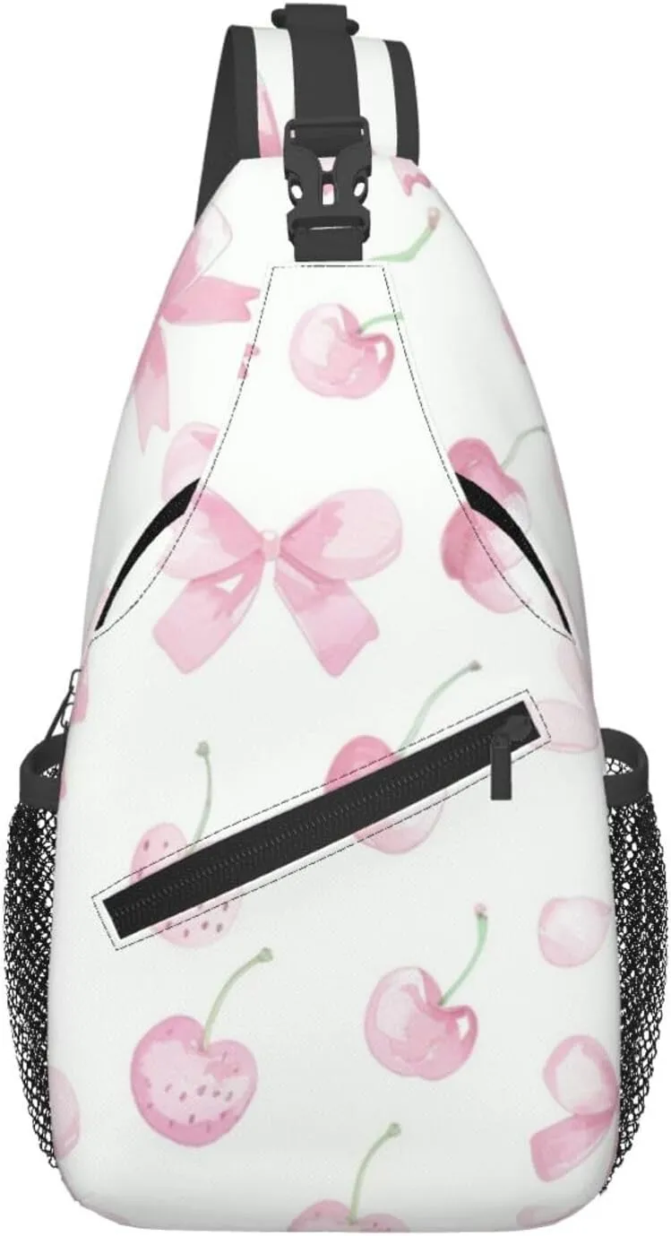 Pink Bows Backpack Travel Hiking Daypack Chest Bags Crossbody Shoulder Bag