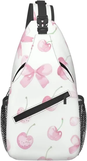 Pink Bows Backpack Travel Hiking Daypack Chest Bags Crossbody Shoulder Bag