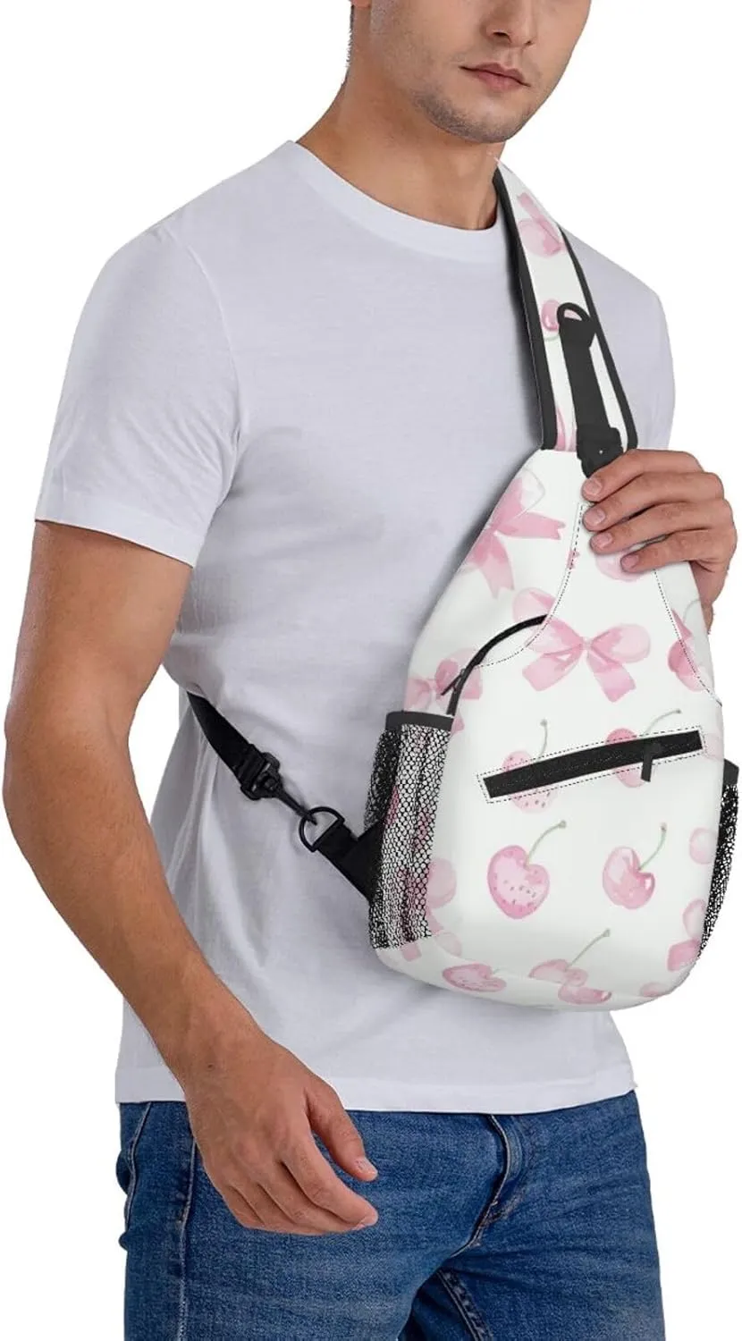 Pink Bows Backpack Travel Hiking Daypack Chest Bags Crossbody Shoulder Bag