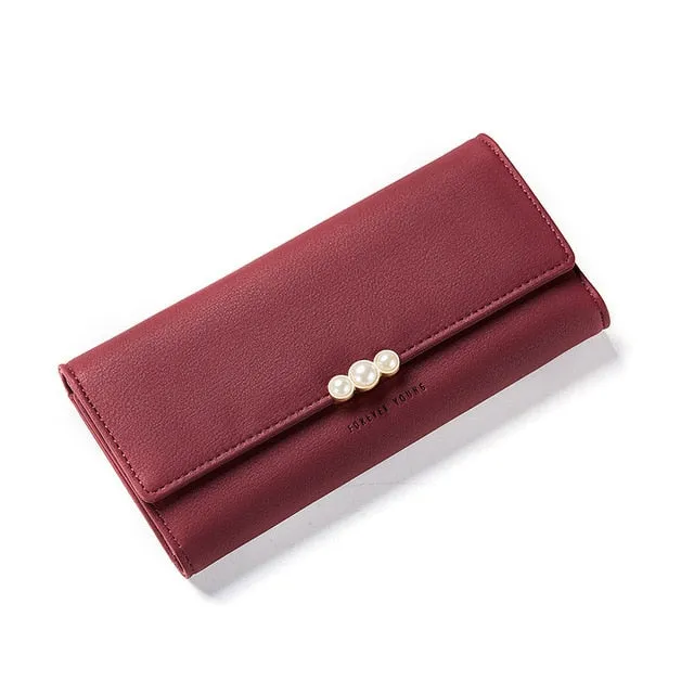 Pink Leather Wallet With Pearls