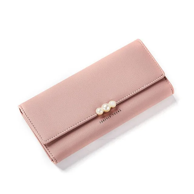 Pink Leather Wallet With Pearls