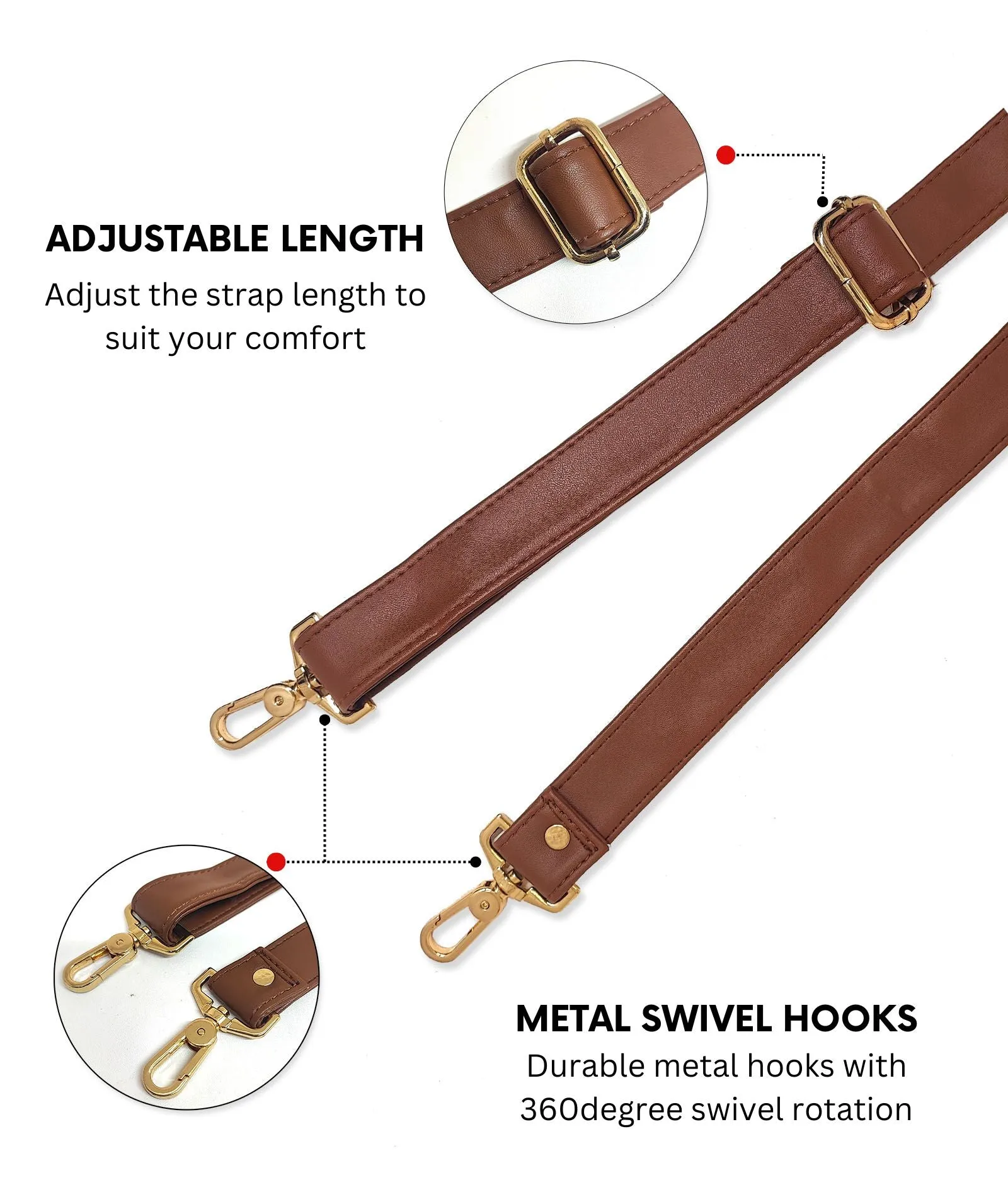 Plain Brown Adjustable Replacement Strap With Shoulder Pad