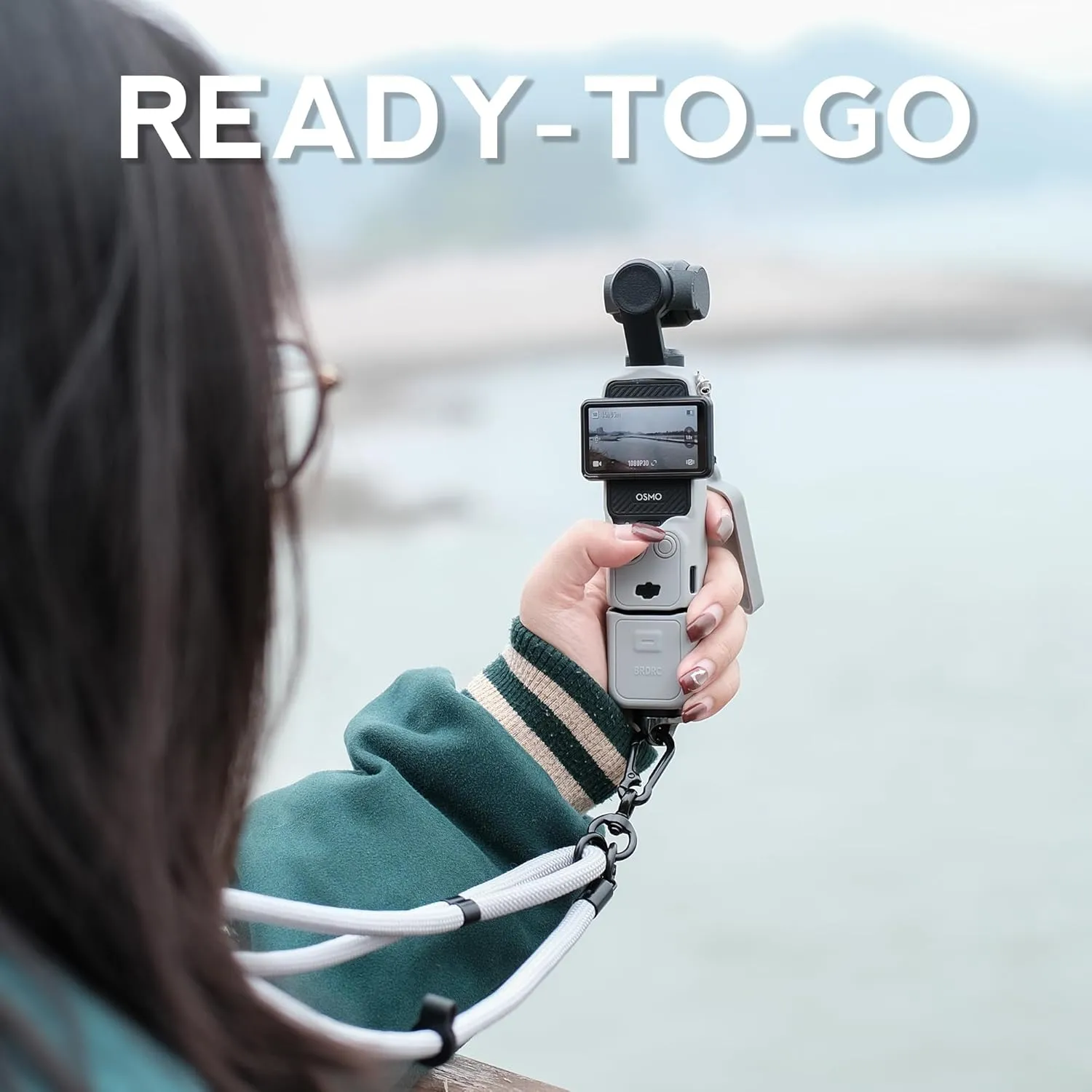 Pocket 3 Case & Neck Lanyard, Silicone Protective Case Cover Lens Screen Protector Compatible with DJI Osmo Pocket 3 Creator Combo, Adjustable Easy Carry Strap for DJI Pocket 3 - Grey