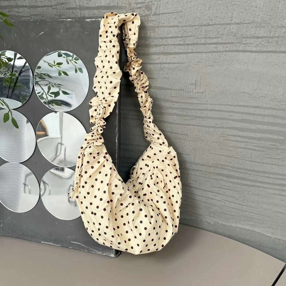 Polka Dot Crossbody Bags for Women Floppy Korean Style Purse Soft Dumpling Bag Shoulder Bag Hobo Bag with Adjustable Strap