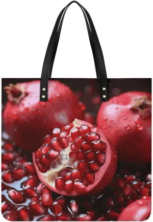 Pomegranate Fruit Handbag Leather Tote Shoulder Bag Satchel Handbag with Top Handles Large Casual Handbags with Shoulder Work Bag for Women Travel Purse Dating Gift