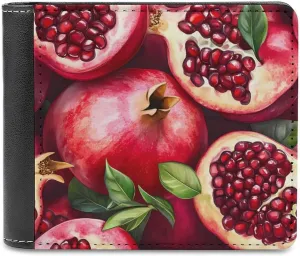 Pomegranates Bifold Wallet for Men Personalized Print Leather Wallets Purse Funny Money Clip Gifts
