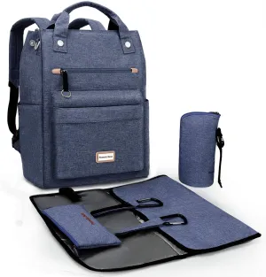 Pomelo Best Baby Diaper Bag Backpack, Large Capacity Multifunction Travel Pack with Waterproof Changing Pad, stroller hook with velcro, insulated bottle holder, utensil pocket, Dark Blue