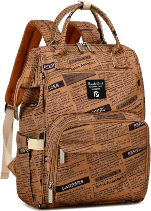 Pomelo Best Diaper Bag Backpack Stylish Waterproof Multifunctional Large Baby Bag with Changing Mat and Stroller Straps (Newspaper)