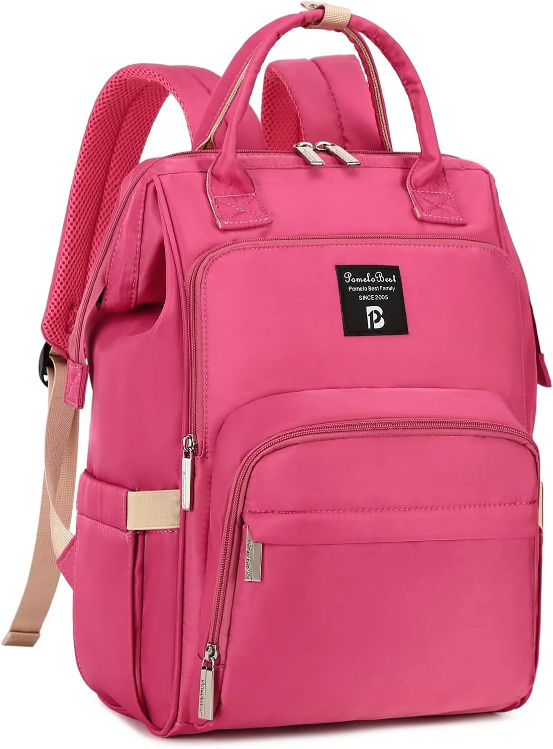 Pomelo Best Diaper Bag Backpack Stylish Waterproof Multifunctional Large Baby Bag with Changing Mat and Stroller Straps (Rosy Red)