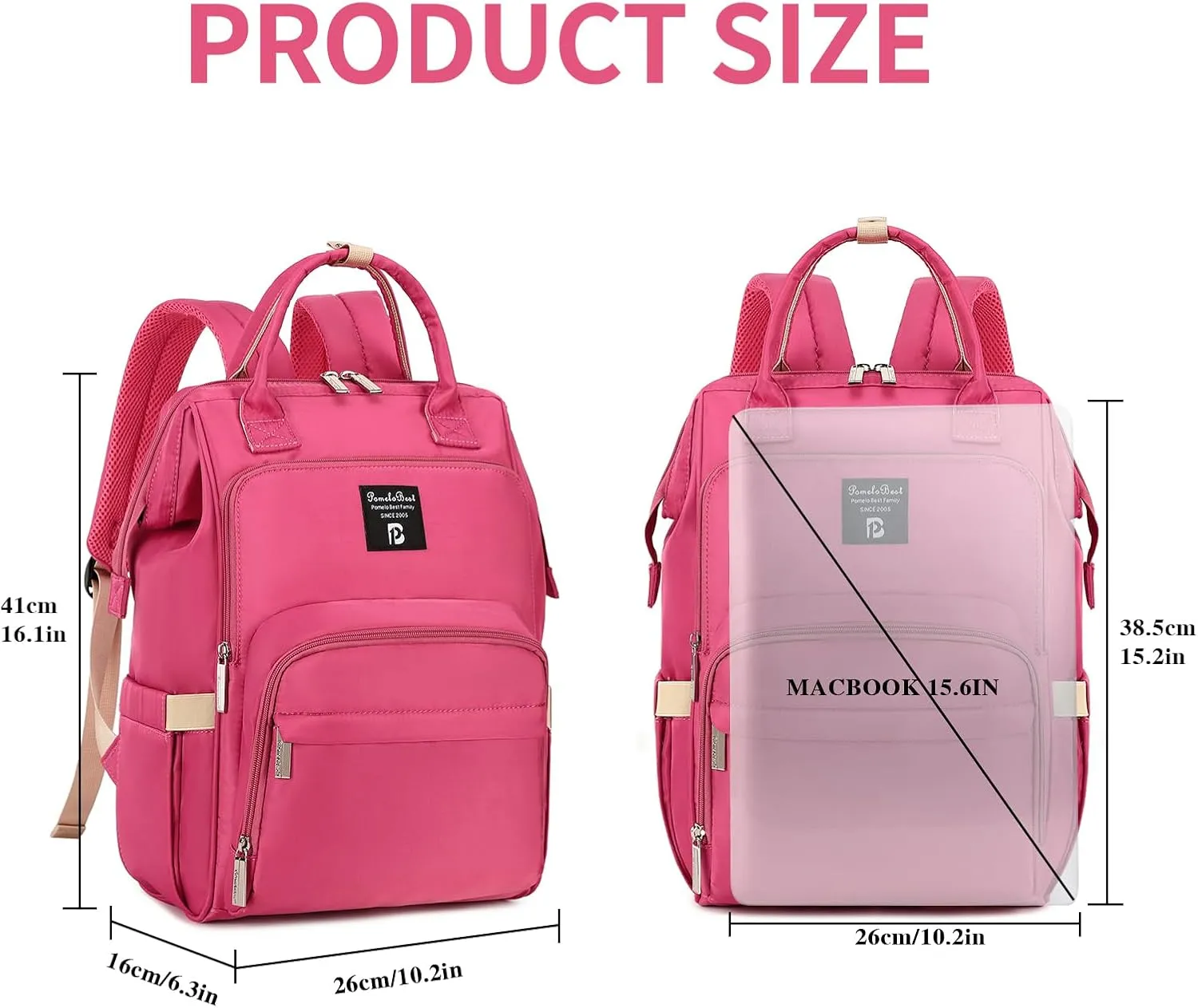 Pomelo Best Diaper Bag Backpack Stylish Waterproof Multifunctional Large Baby Bag with Changing Mat and Stroller Straps (Rosy Red)