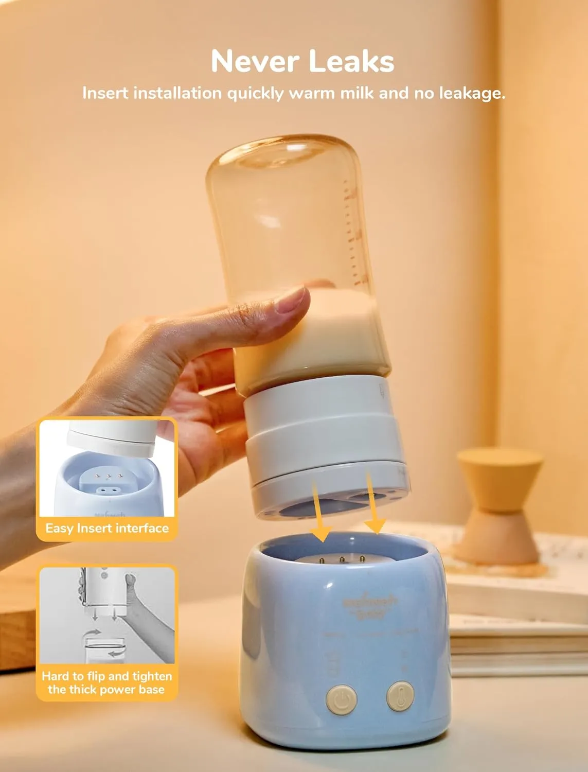 Portable Bottle Warmer for Travel with 9 Adapters, 5 Heat Modes Baby Bottle Warmer On The Go, Detachable Leak-Proof Design Cordless Baby Breast Milk Warmer, Precise Temperature Control,Formula-Blue