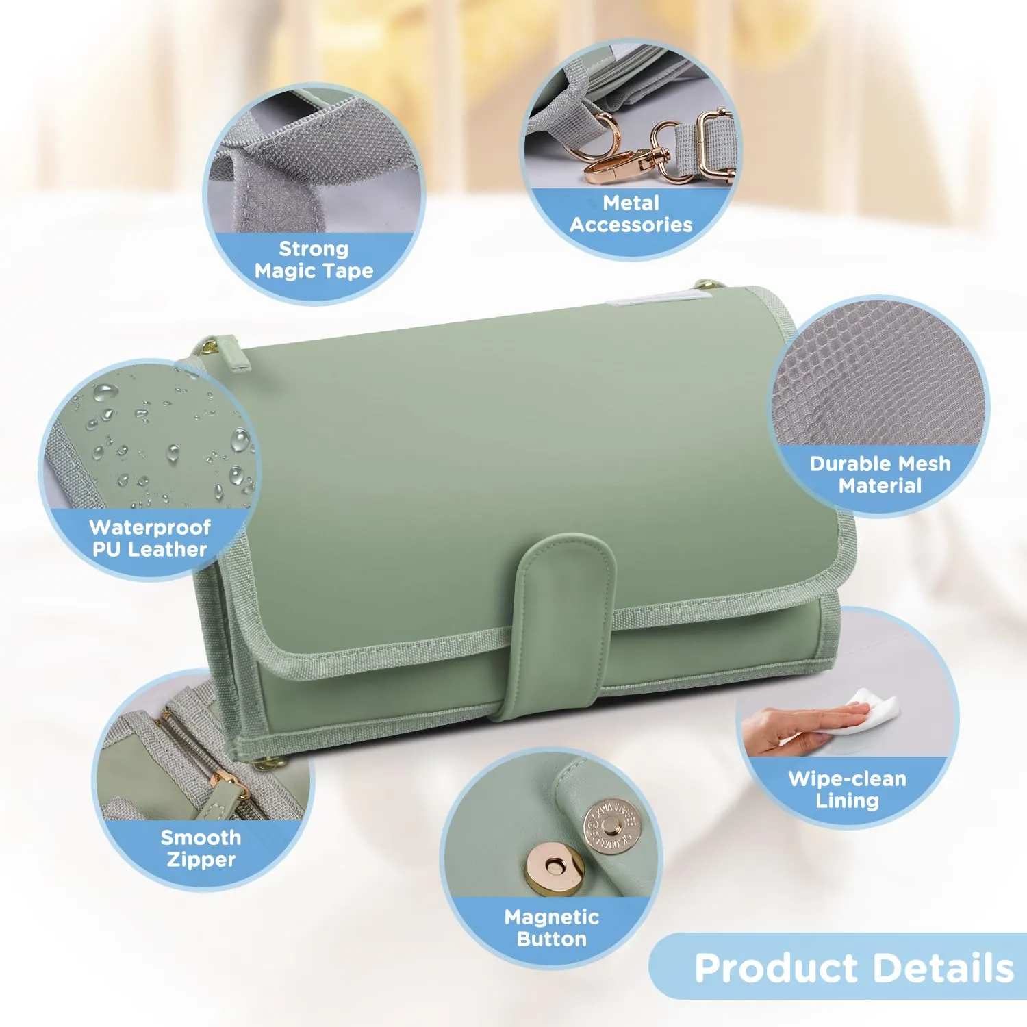 Portable Diaper Changing Pad by LilStinker, Newborn Baby Changing Pad & Travel Diaper Bag, Portable Changing Pad for Baby - Baby Changing Station, New Mom Gift (Sage Green)