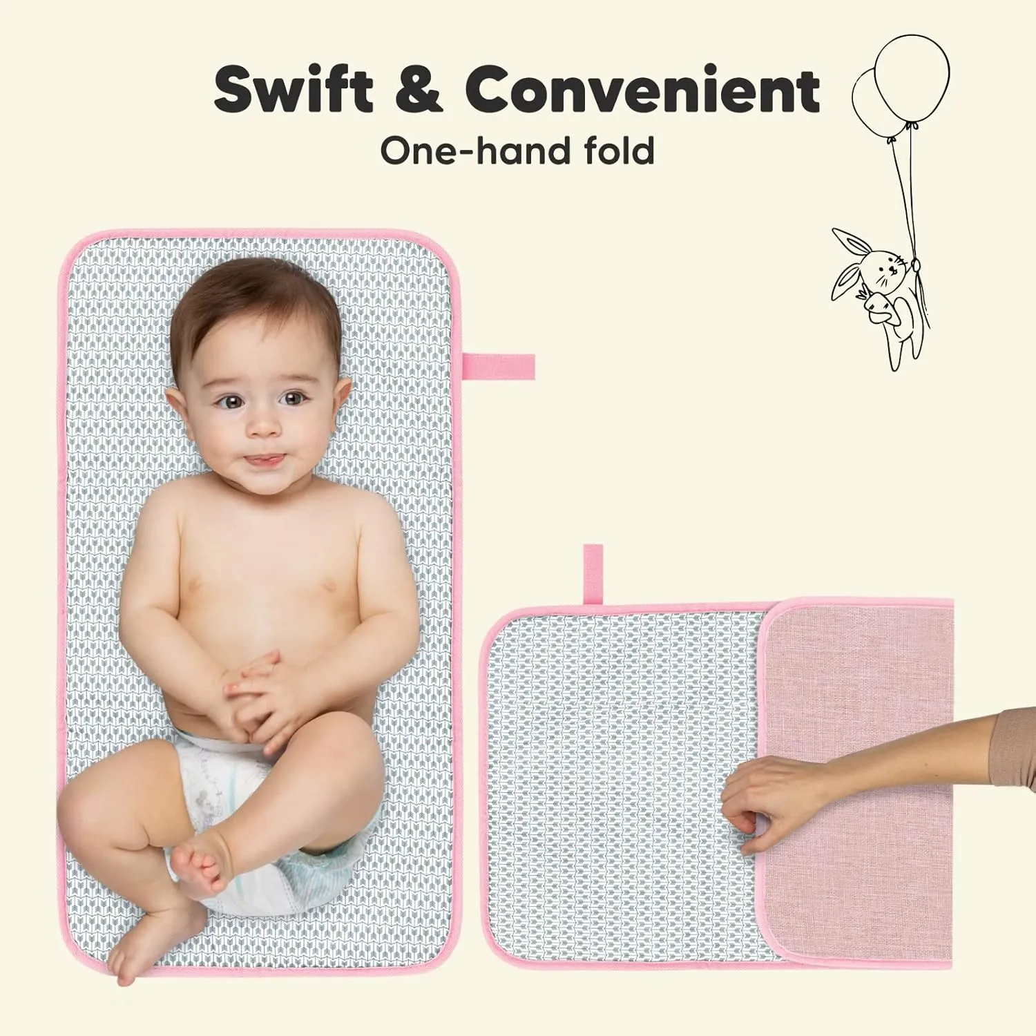 Portable Diaper Changing Pad - Waterproof Foldable Baby Changing Mat - Travel Diaper Change Mat - Lightweight Changing Pads for Baby - Baby Changer - Machine Washable (Sweet Pink)