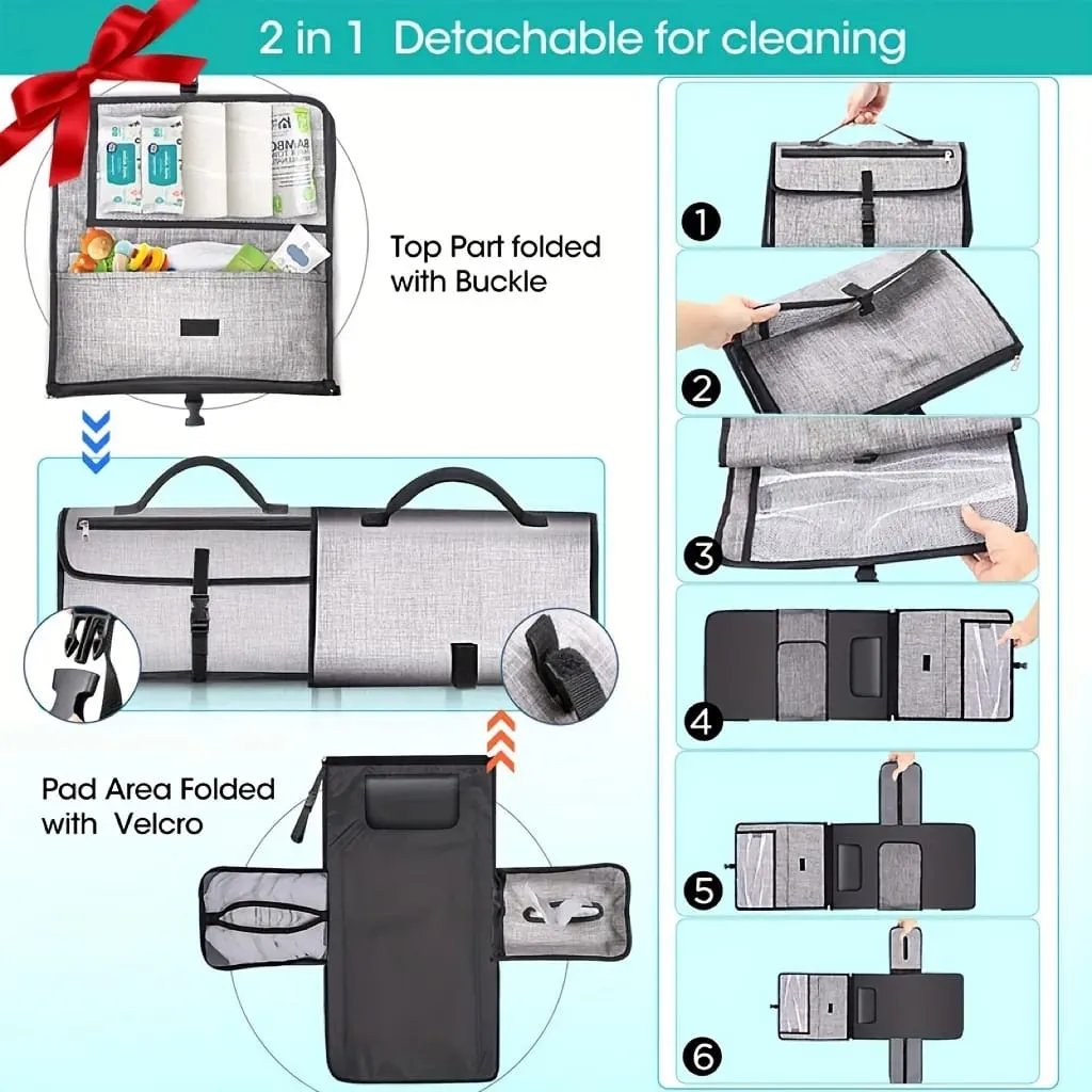 Portable Diaper Changing Travel Mat Bag, Large Capacity Baby Nursing Bag, Baby Diaper Bag