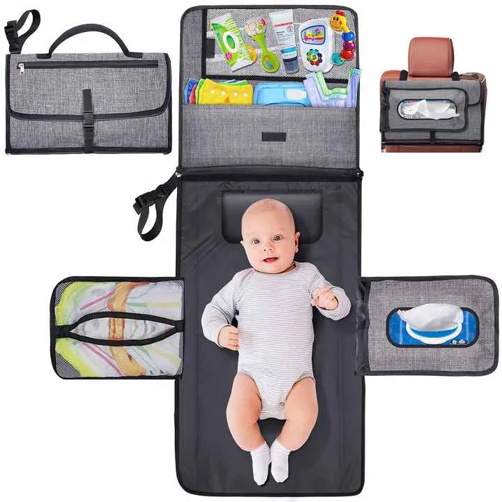 Portable Diaper Changing Travel Mat Bag, Large Capacity Baby Nursing Bag, Baby Diaper Bag