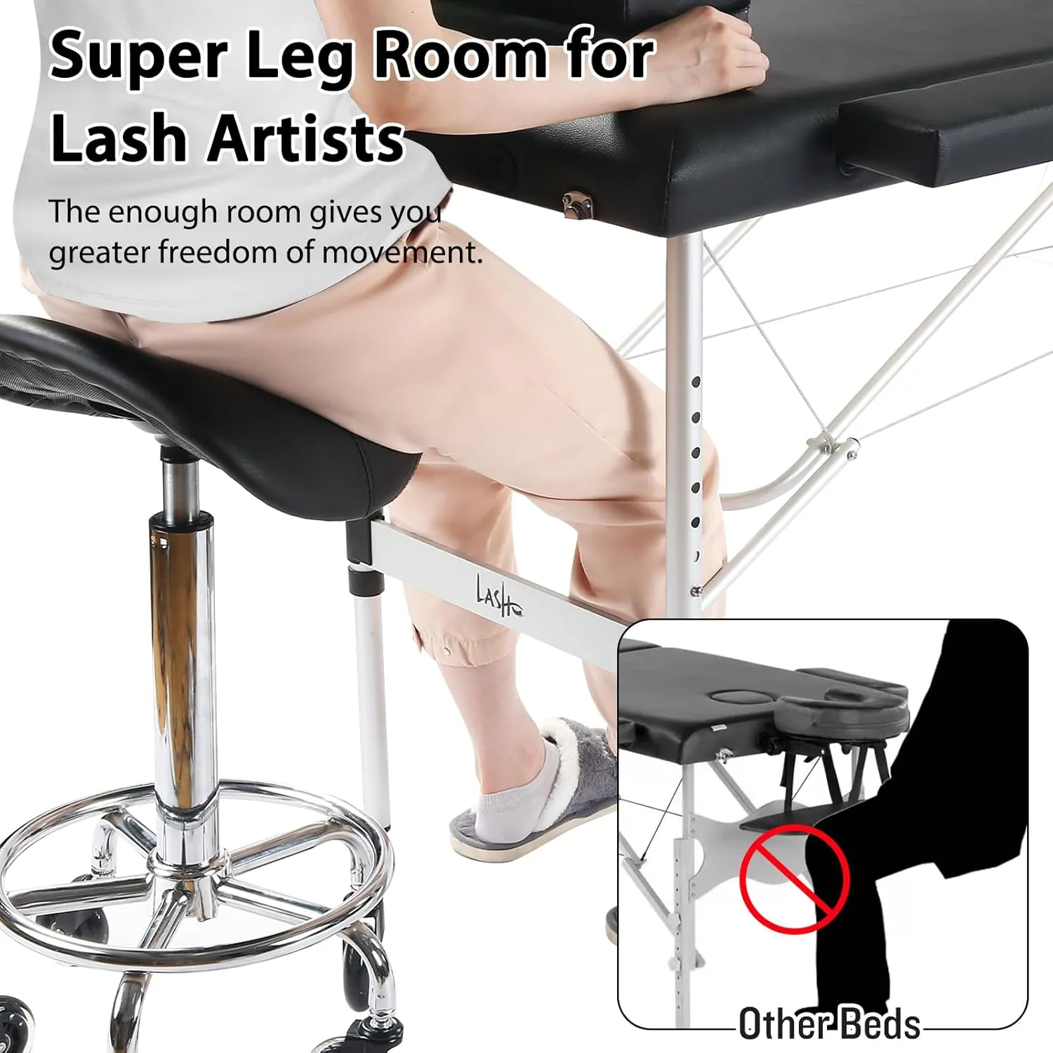 Portable Lash Bed for Lash Extensions Massage Table Esthetician Bed Salon Table Spa Bed Height Adjustable Waterproof Aluminum Frame (Black)