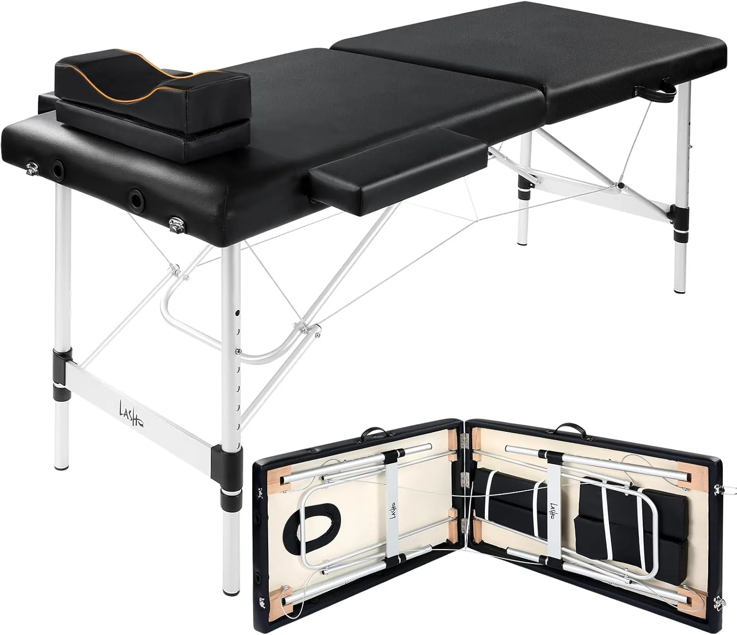 Portable Lash Bed for Lash Extensions Massage Table Esthetician Bed Salon Table Spa Bed Height Adjustable Waterproof Aluminum Frame (Black)