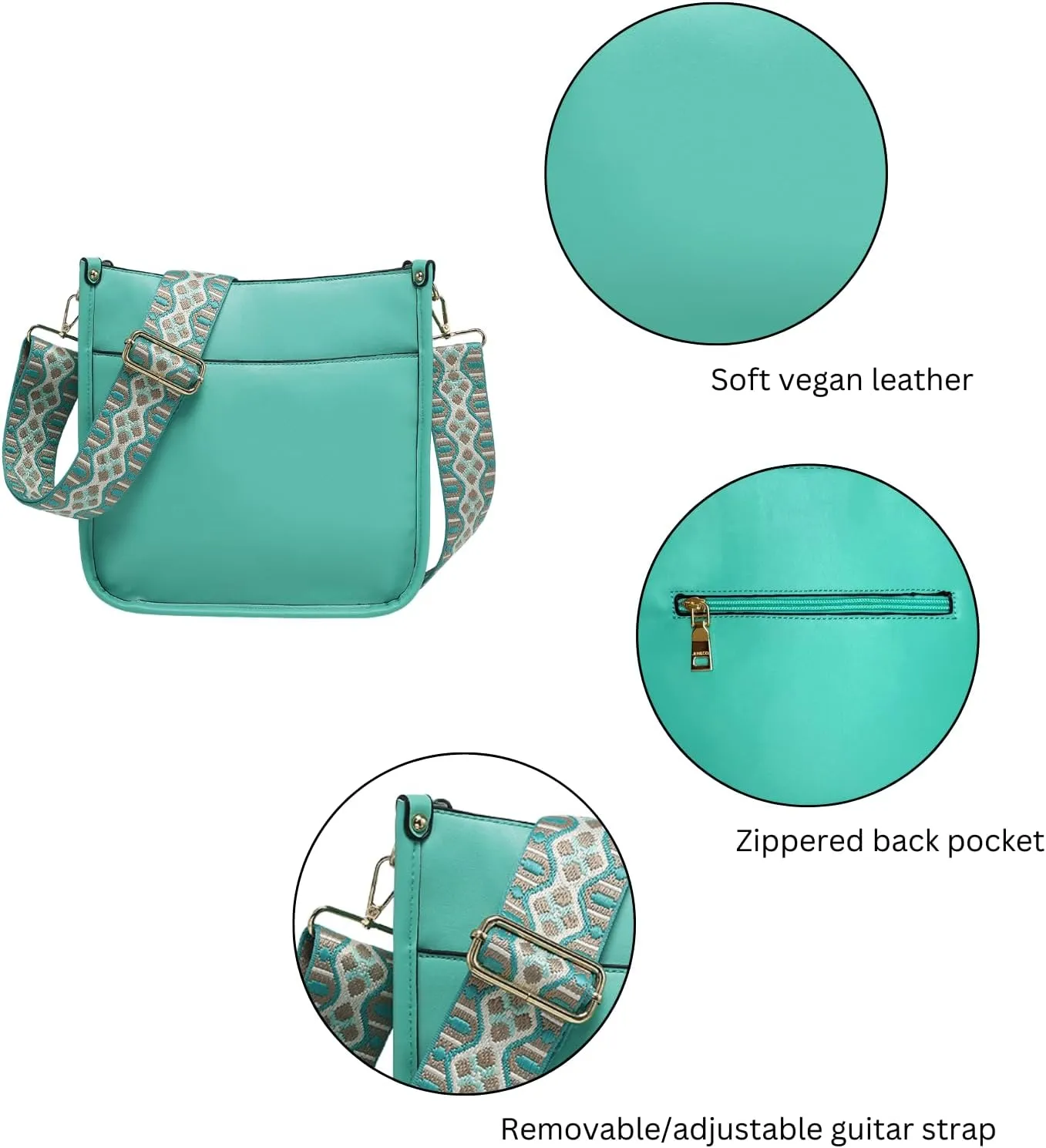 Posie Crossbody Bags for Women Trendy Vegan Leather Hobo Purses Shoulder Handbags with Wide Adjustable Guitar Strap